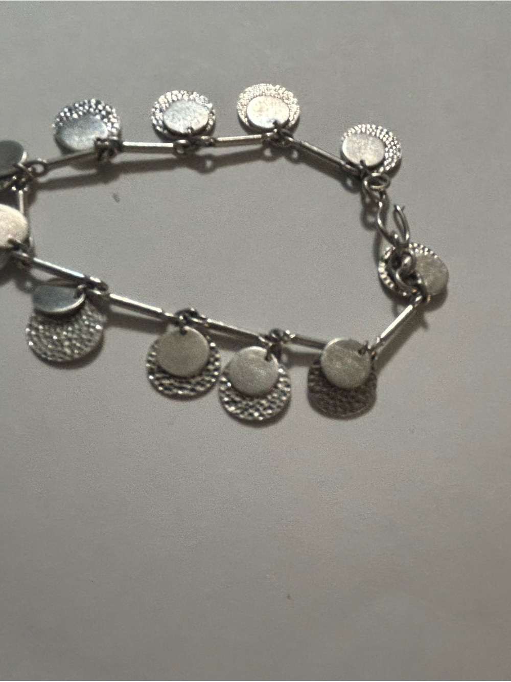 Vintage Silver Tone Double Layer Hammered Disc Coin Bracelet